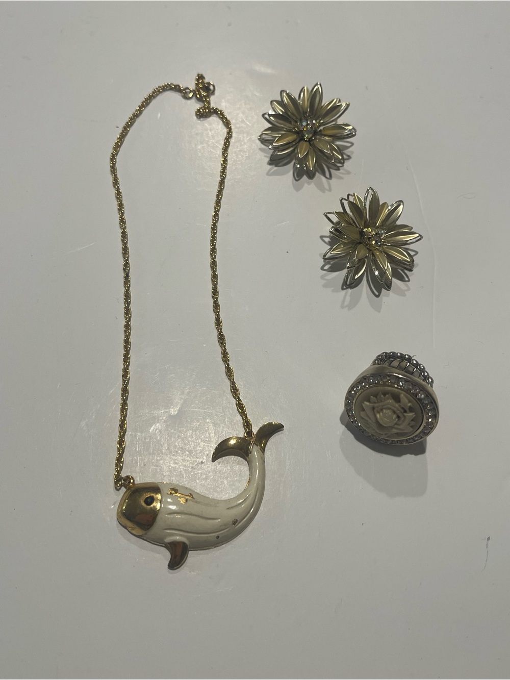Vintage Gold and Cream Whale Pendant Necklace - Women Jewelry